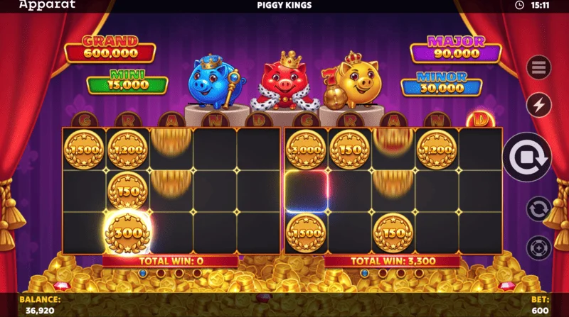 Piggy Kings - settings menu and bet range